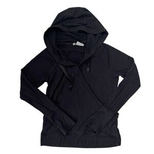 Athleta Wrap Front Crossover Hoodie Womens Black Thumbhole Activewear Small